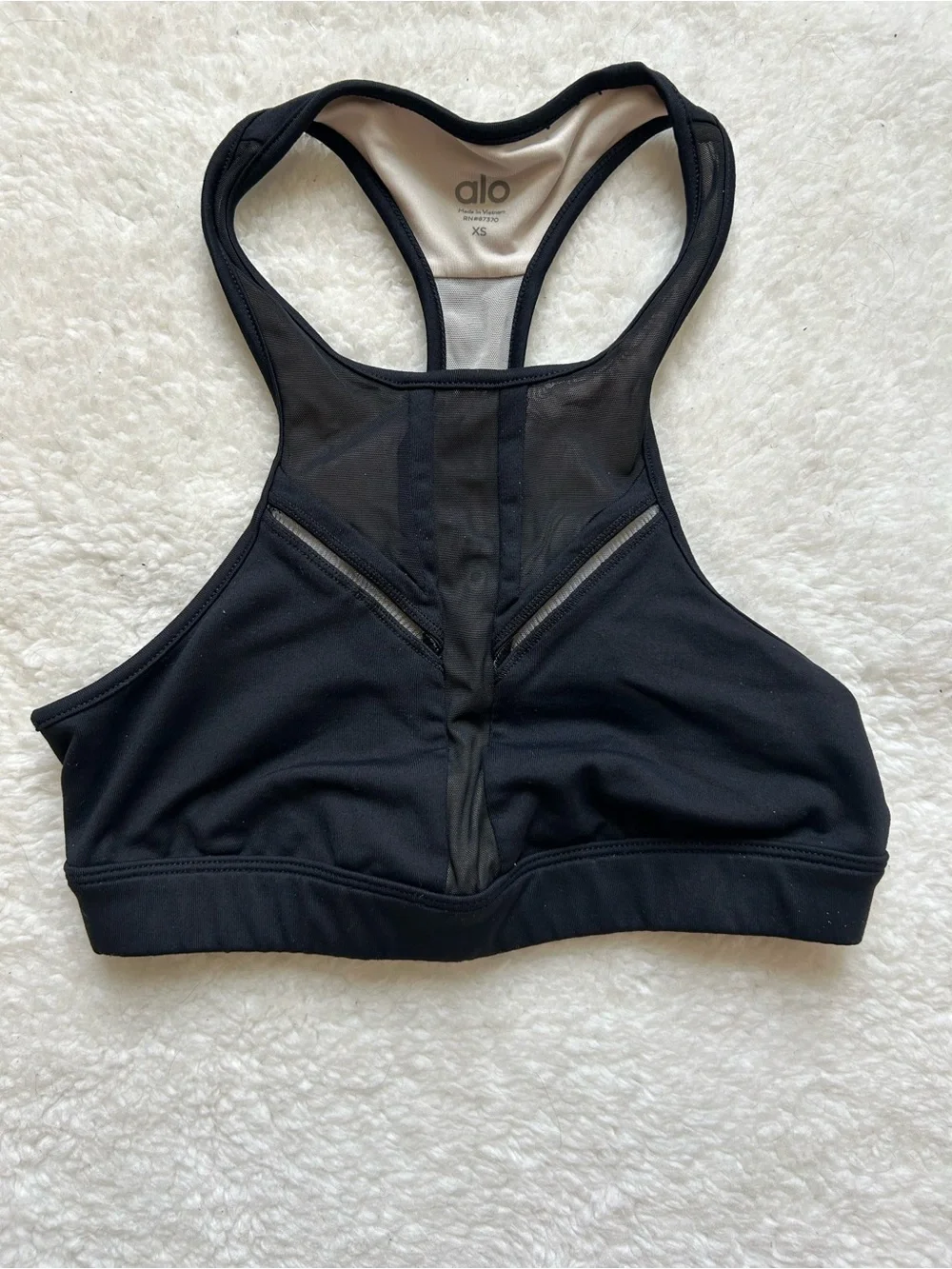 ALO Yoga Black Mesh High-Neck Racerback Sports Bra